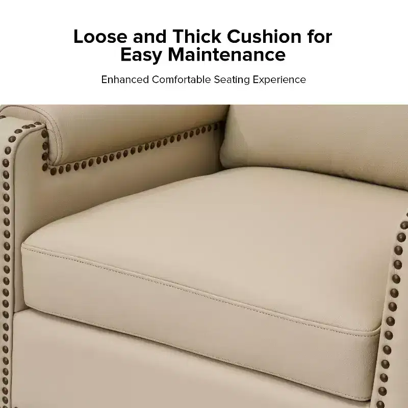 Hellmuth Genuine Leather Armchair with Removable Cushion and Nailhead Trims | HULALA HOME