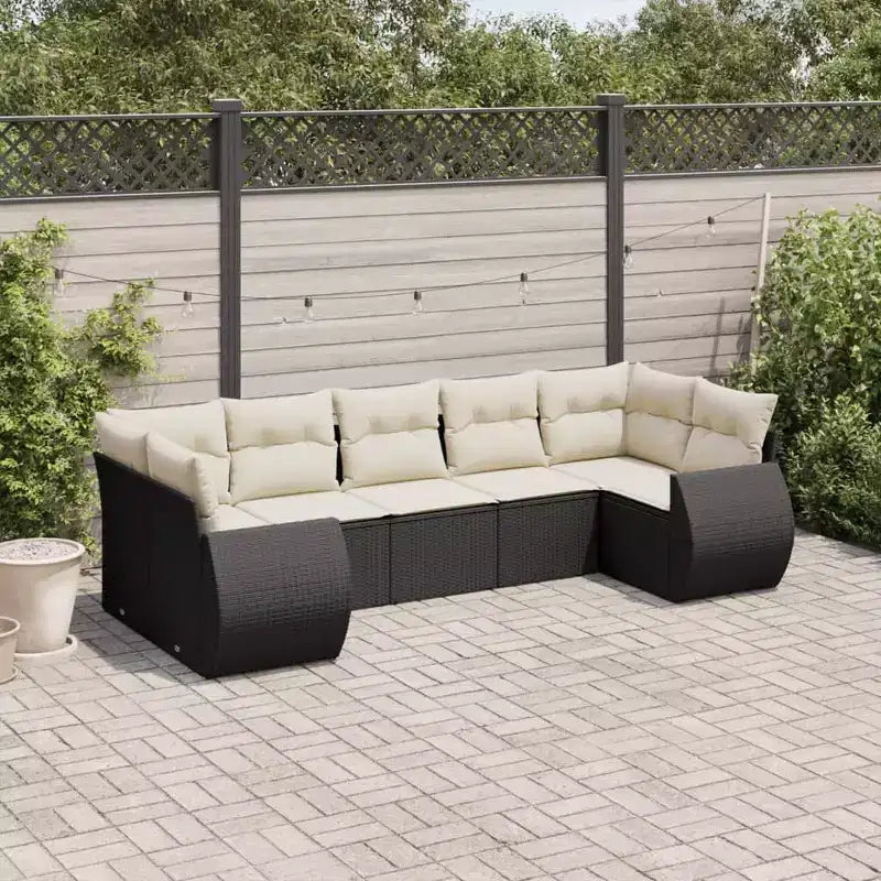 vidaXL 7 Piece Patio Sofa Set with Cushions - Black and Cream