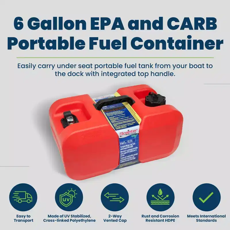Scepter 6 Gal Under Seat Portable Marine Tank, Fuel Can Container for Boats