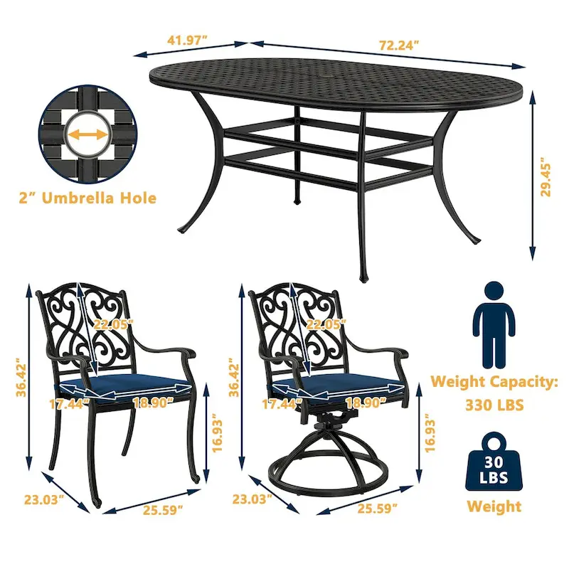7-Piece Cast Aluminum Patio Dining Set with Cushions
