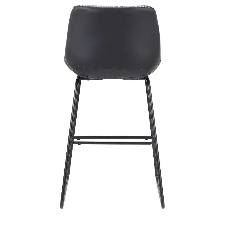 HomeRoots Set of Two Black Faux Leather and Metal Low Back Counter Height Bar Chairs