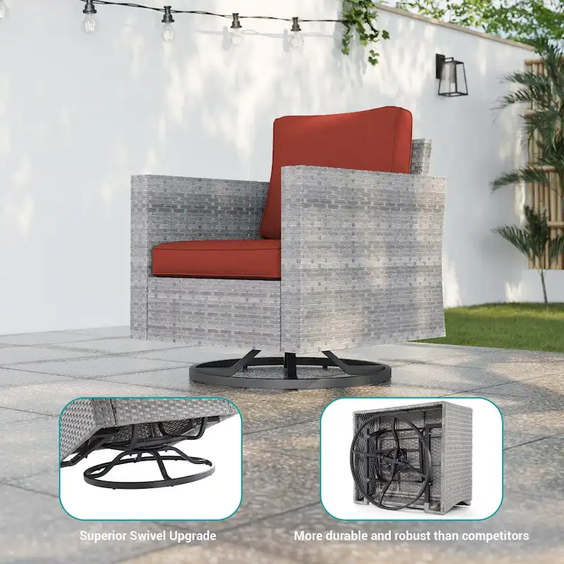 LIVOOSUN 8Pcs Patio Rocking Swivel Chair Sectional Brown Wicker Ottoman Sofa Set