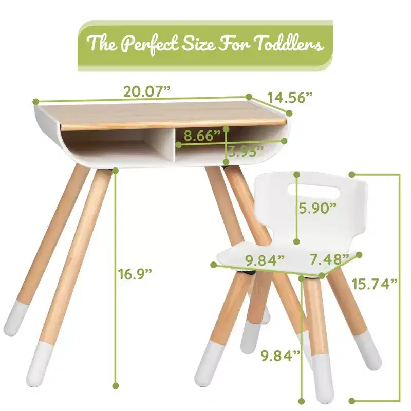 WeeSprout Toddler Desk & Chair Set, Sturdy Solid Wood Legs + Desk Surface, Adjustable Height