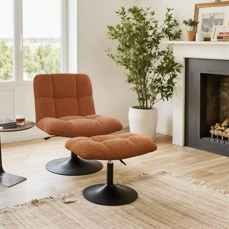 Art Leon Leisure Linen Fabric Swivel Accent Chair with Ottoman, Wood and Metal Frame