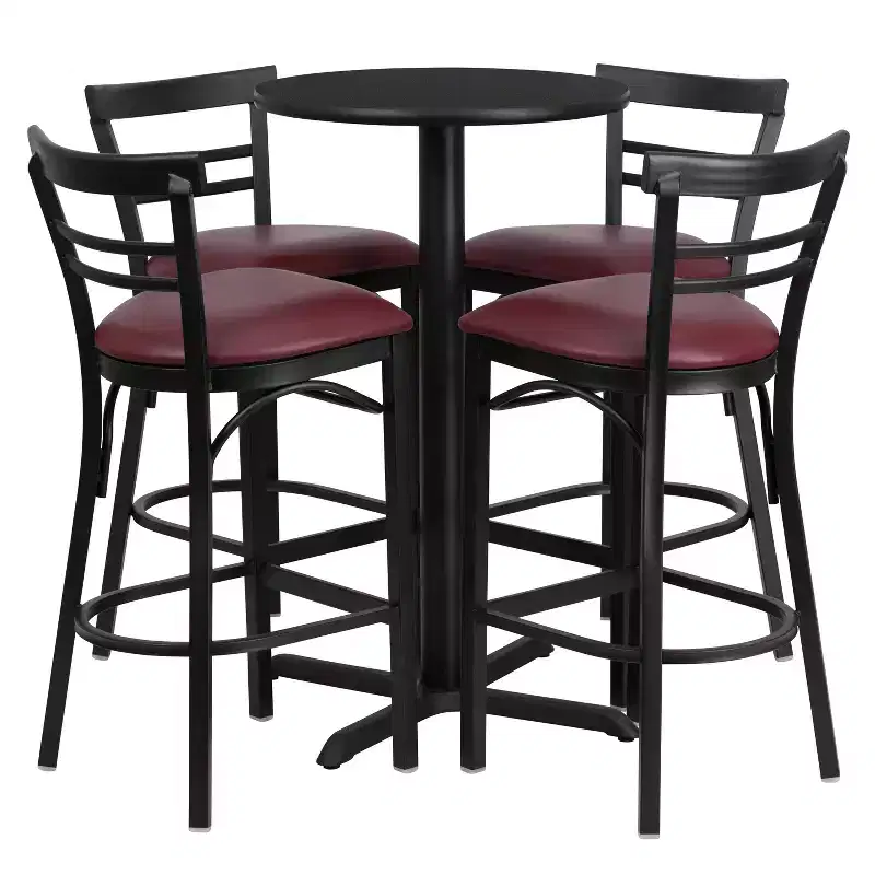 Flash Furniture 24'' Round Laminate Table Set with X-Base and 4 Two-Slat Ladder Back Metal Barstools