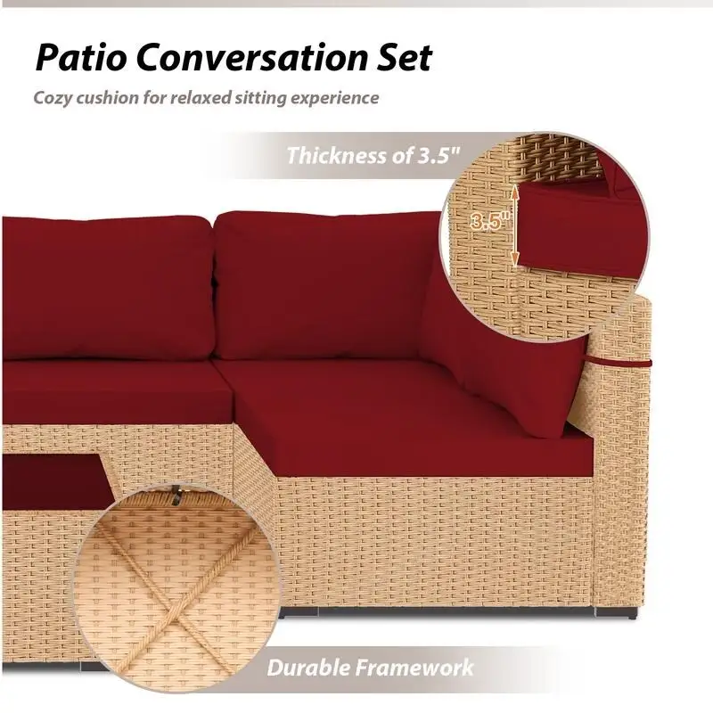 Patio Watcher 7-Piece Patio Yellow Wicker Sectional Seating Group with Cusions and Side Table