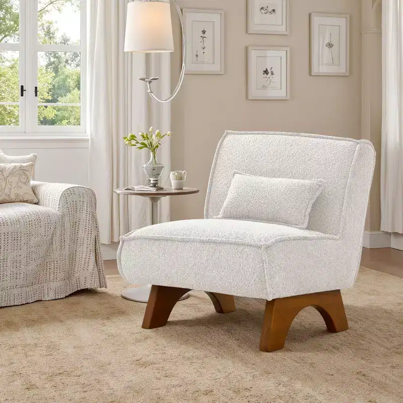 Art Leon Fabric Upholstered Accent Slipper Chair with Removable Pillow and Wood Legs