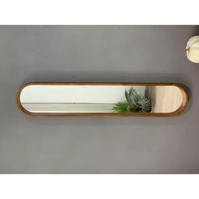 9.5 x 47.2 Inch Elongated Oval Wall Mirror with Brown Rubber Frame