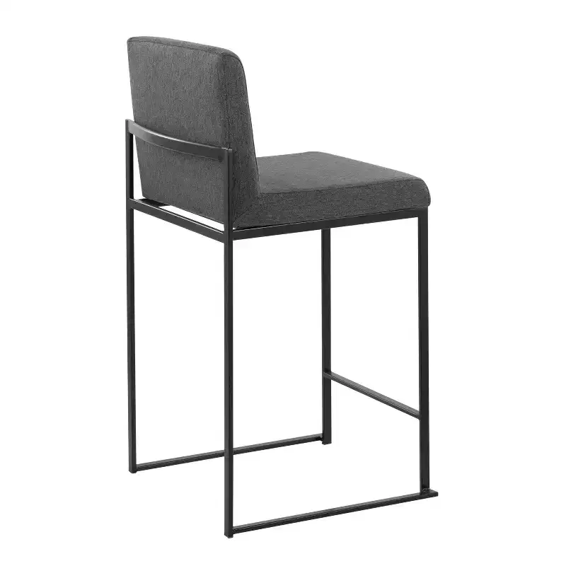 LumiSource Set of 3 Fuji High Back Counter Height Barstools Black Steel/Charcoal