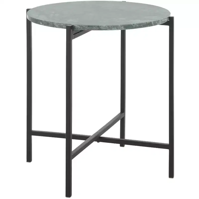 Evrynne Round Accent Table - ACC4608A - Green Marble/Black - Safavieh
