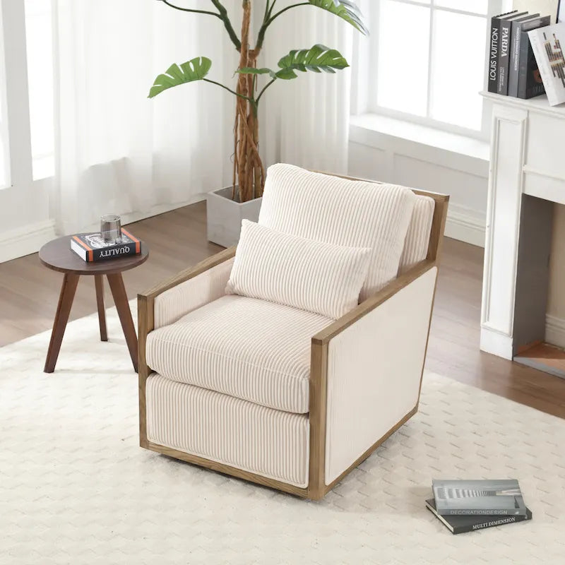 360° Swivel Barrel Accent Chair | Hardwood Frame | Foam Cushion | 300 lb | 26.77H