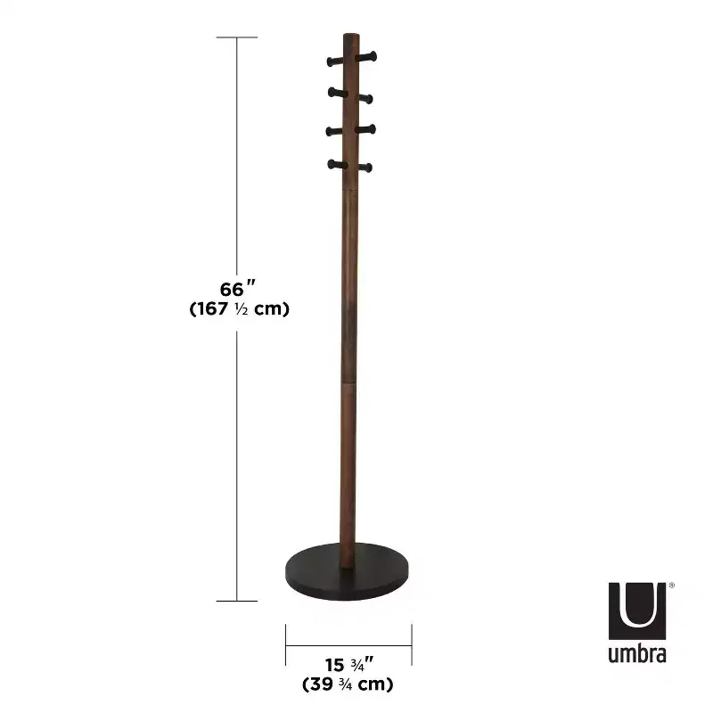 Umbra Wood Pillar Coat Rack Black/Walnut: 8-Hook, Freestanding, Easy Assembly, 66" Tall