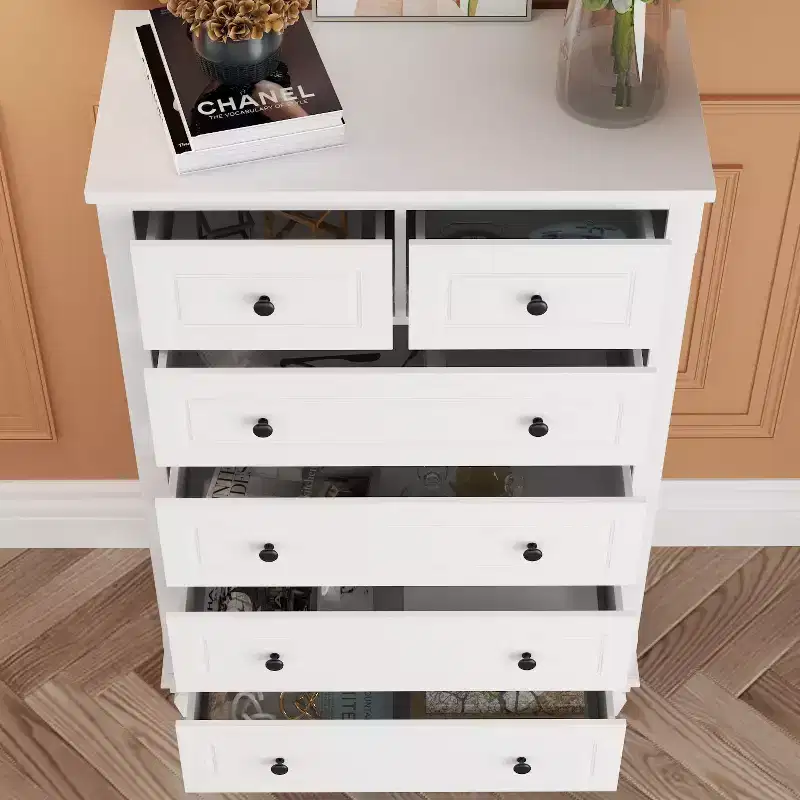 Famapy White Modern 6 Drawers Vertical Dresser with Sturdy Legs and Metal Handles