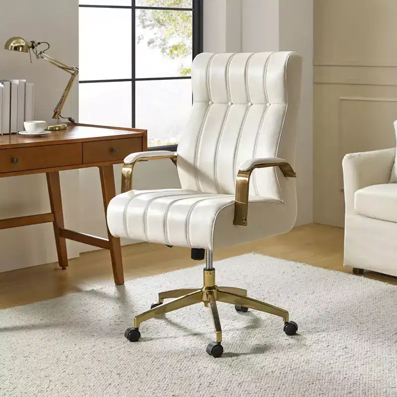 Siivio Modern Leather Swivel Tilting Office Chair with Channel Tufted|HULALA??HOME