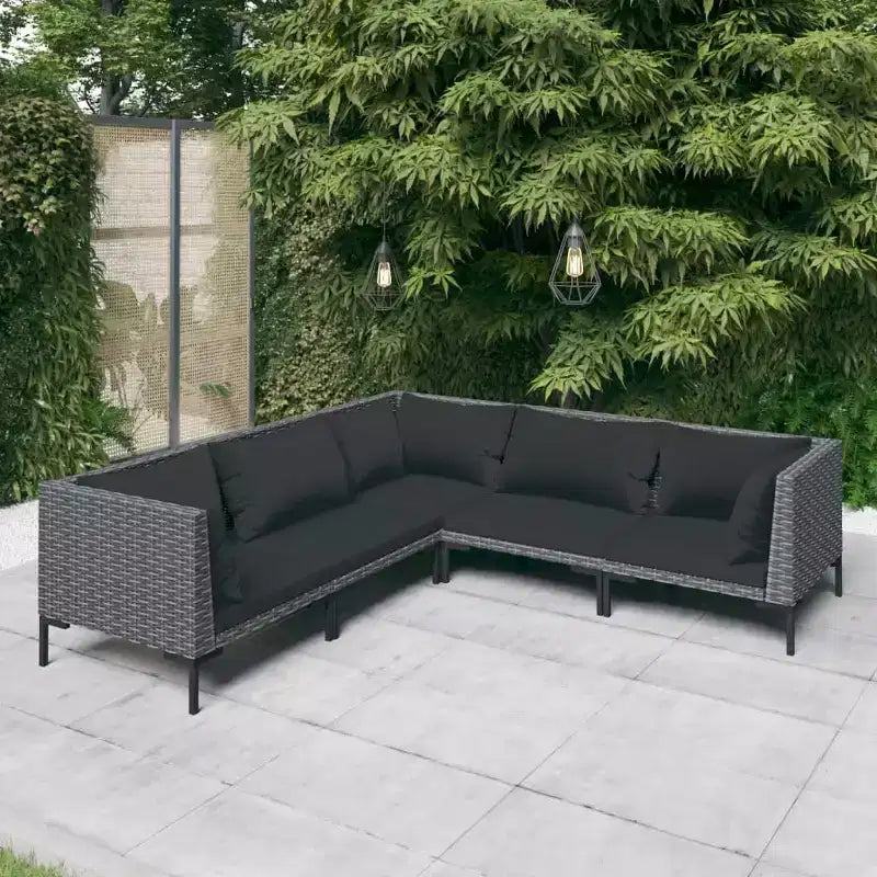 vidaXL Patio Lounge Set Outdoor Sectional Sofa Set Table Poly Rattan Dark Gray