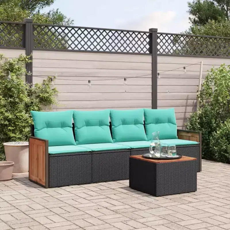 vidaXL 5 Piece Garden Sofa Set with Cushions Black Poly Rattan