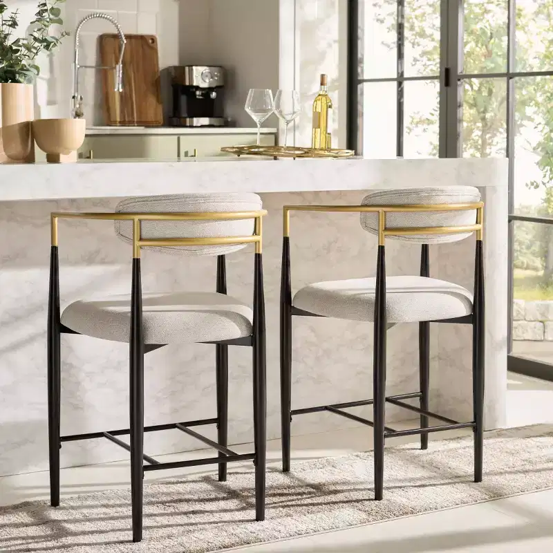 Covelle Arm Counter Stool (Set of 2) - BST6403A - Black Gold/Dove Grey - Safavieh