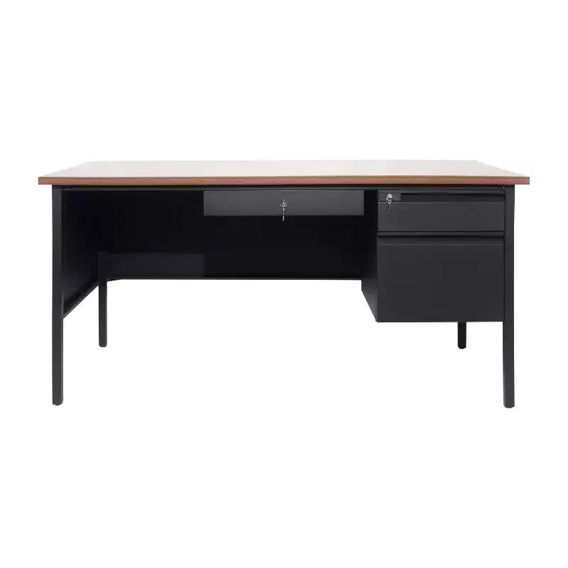 Flash Furniture Cambridge Commercial Grade Single Pedestal Desk with Locking Drawers and Metal Frame