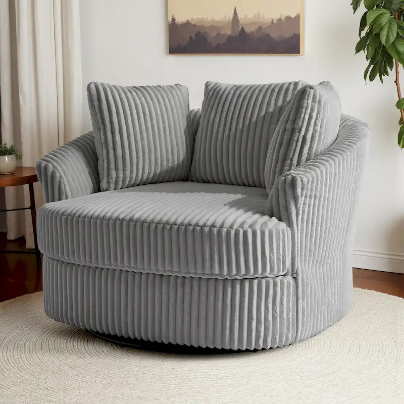 Fauteuil pivotant surdimensionné 43 W en velours côtelé pelucheux avec accoudoirs encastrés