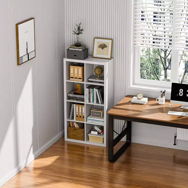 12-Cube Storage Organizer Bookshelf with Storage Bins, Modern White Bookcase for Bedroom