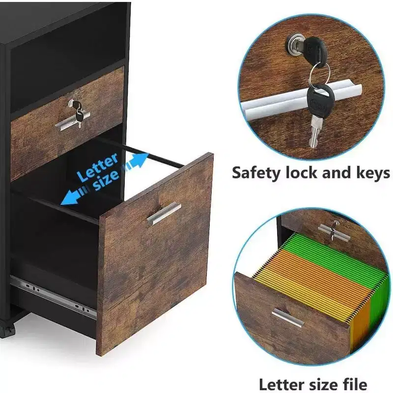 Tribesigns 2 Drawers Wood File Cabinet with Lock, Printer Stand with Rolling Wheels