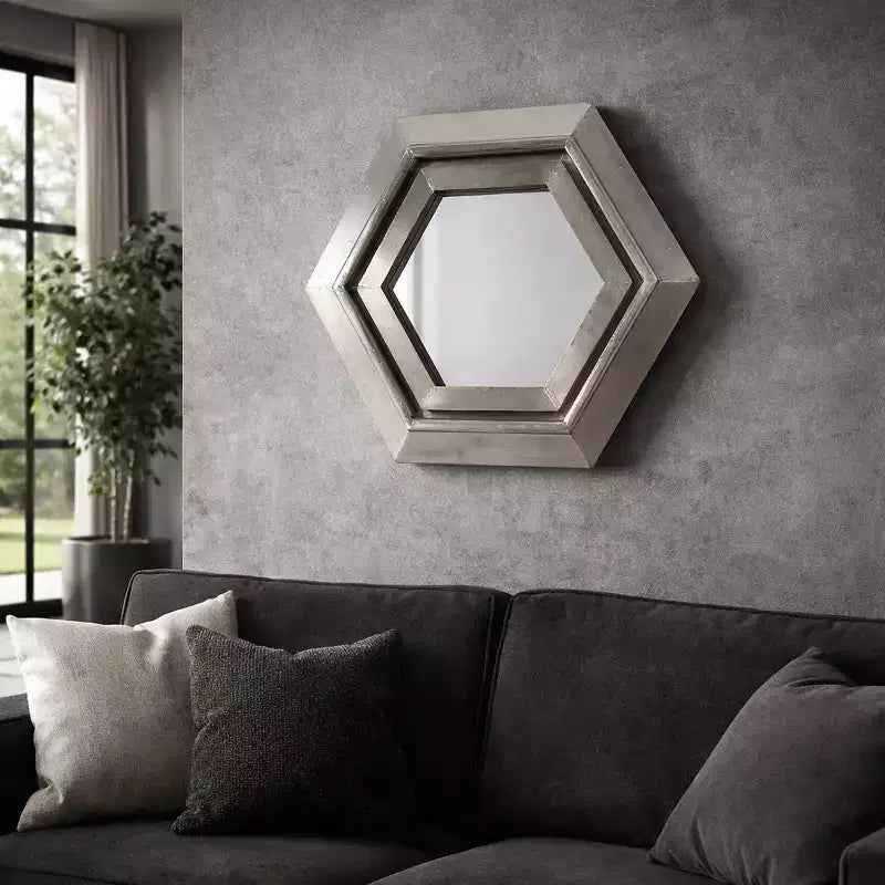 Modern Metal Hexagon Wall Mirror for Bedroom and Living Room Decor - Accent Mirrors for Wall, Hallway, Entryway or Bathroom - 20, Silver & Metallic