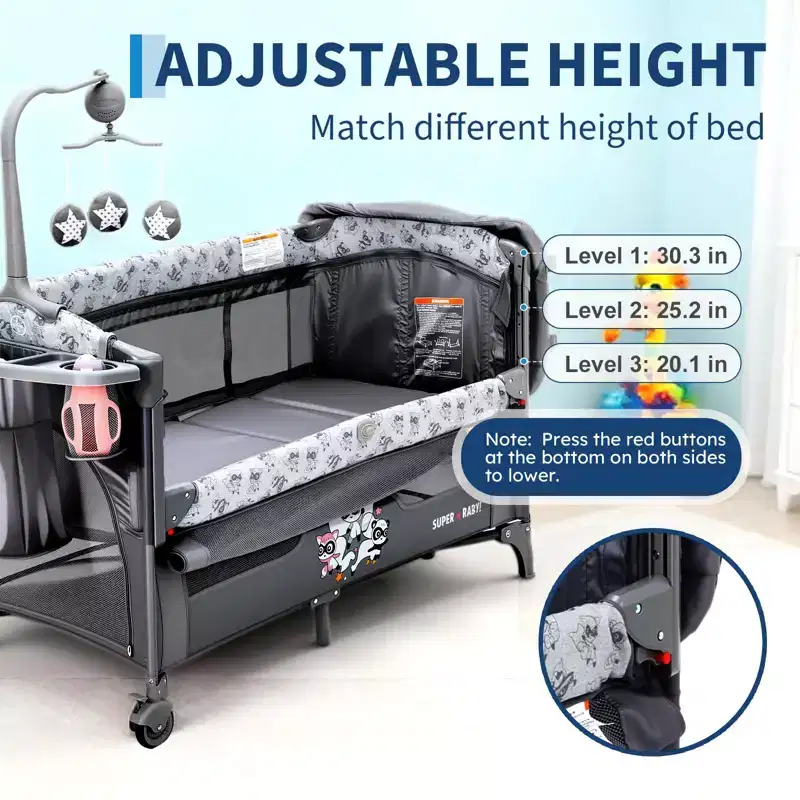 Acekool 4-in-1 Baby Bassinet and Pack and Play, Bedside Crib Sleeper, Portable Playpen with Zip Door, Changing Table, Toy Bar and Storage