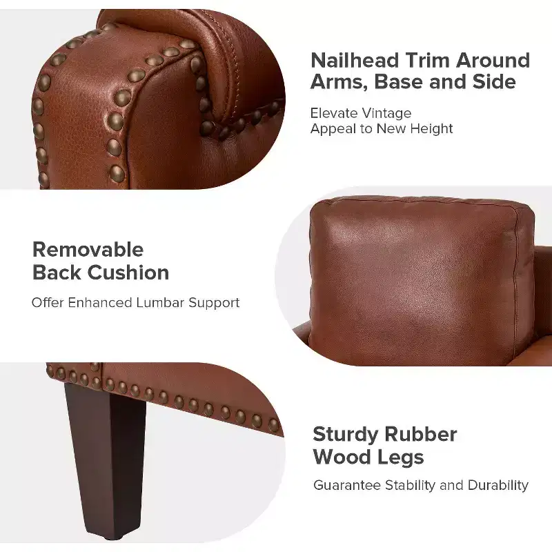 Hellmuth Genuine Leather Armchair with Removable Cushion and Nailhead Trims | HULALA HOME
