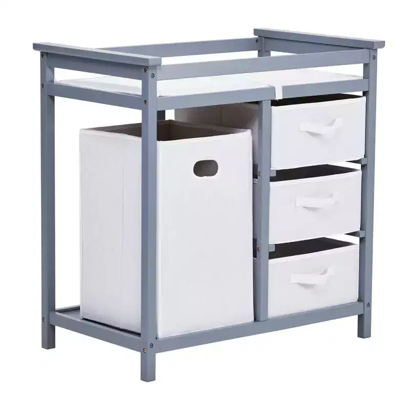 36 Modern Baby Changing Table Dresser with 3 Drawers & Laundry Hamper  Nursery Furniture