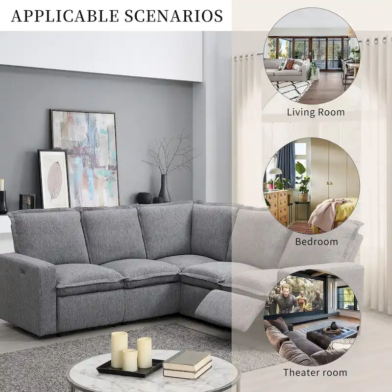 L-Shaped 5-Seater Power Recliner Sofa with USB Port