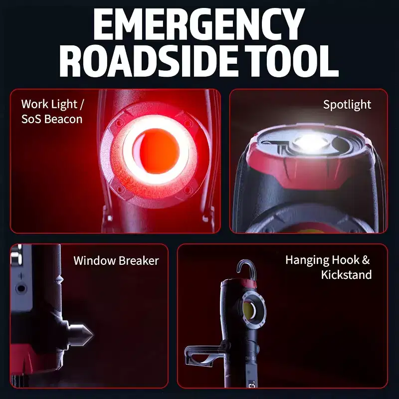 Bionic Car Tire Inflator Rechargeable Air Compressor with LED Pressure Gauge Work Light Emergency Light Window Breaker