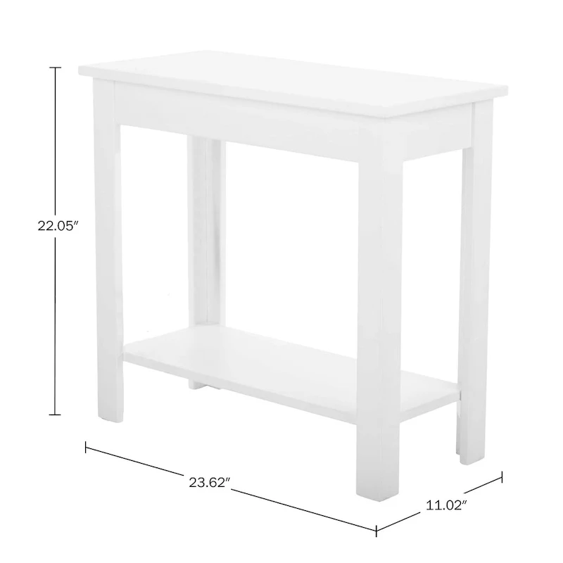 Narrow Side Table with Charging Station and Storage Shelf