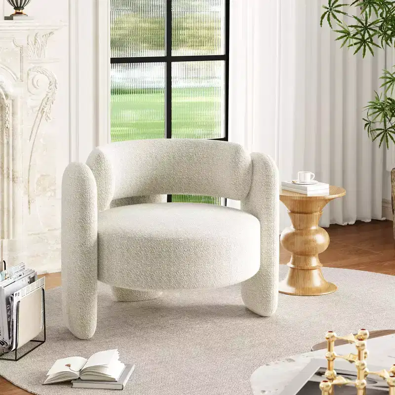 GustoWave Modern Upholstered Accent Chair with Solid Wood Frame, Mid-Century Chenille Round Armchair Chair with Curved Backrest