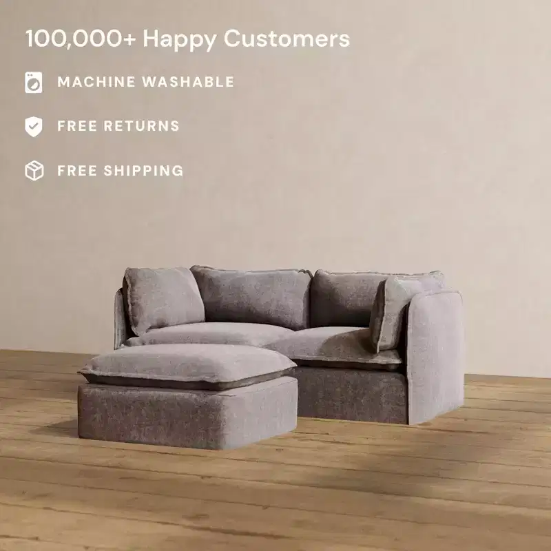 Anabei Modular Washable 2-Seater Sofa + Ottoman | Deluxe+ Seat & Cloud Pillow