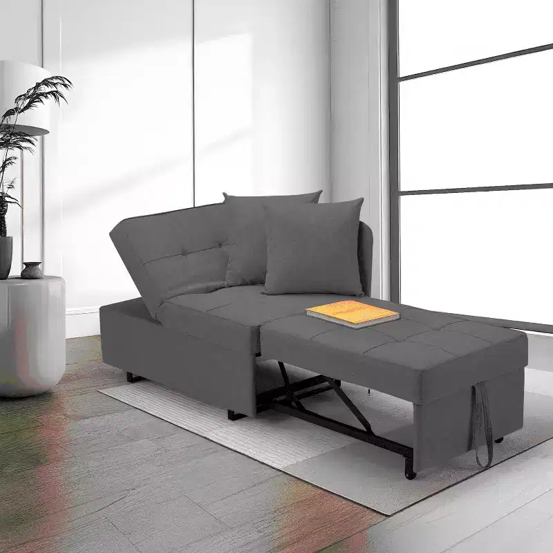 Erommy 3-in-1 Sleeper Sofa Chair Bed , 5-position Adjustable Backrest Pull Out Sofa Bed with Faux Linen Sofa Fabric
