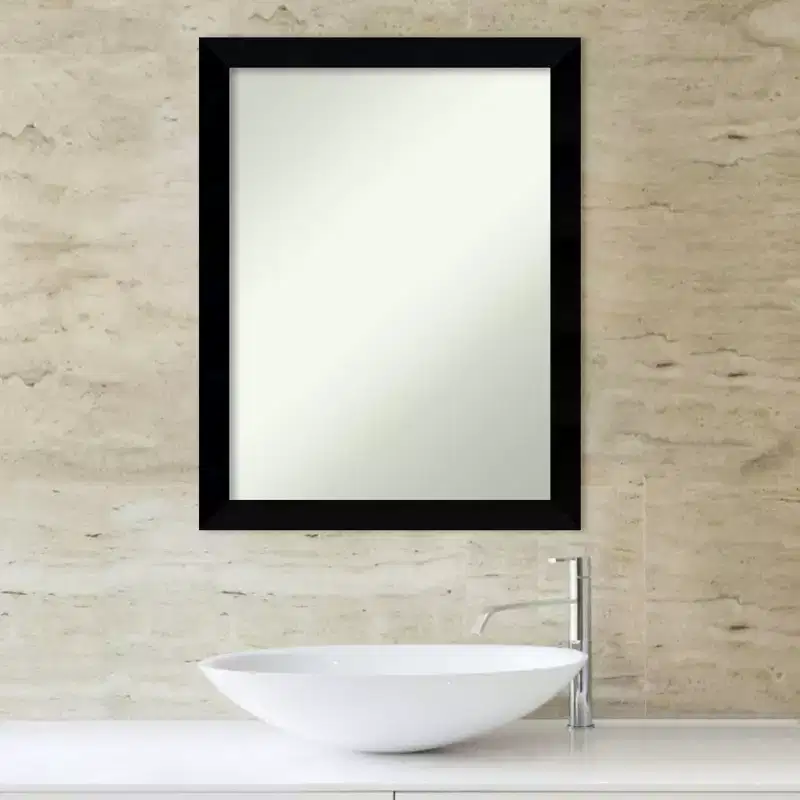 Black Matte Non-Beveled Wood Bathroom Wall Mirror