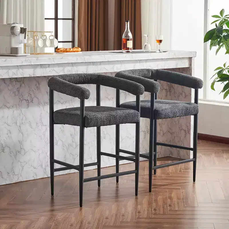 Okak Modern Bar Stools Set of 2, Upholstered Counter Height Chairs with Boucle Fabric and Metal Frame, Kitchen Island Bar Chairs for Dining Room