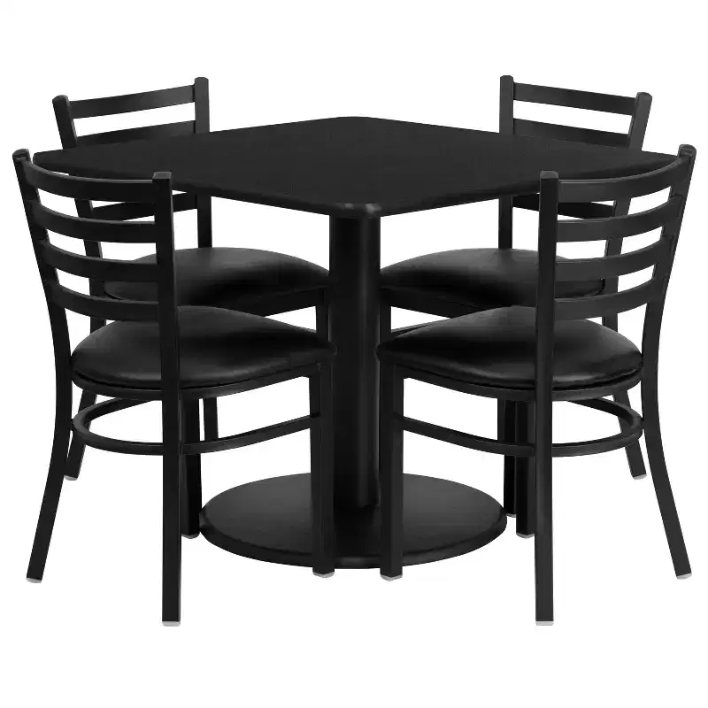 Flash Furniture 36'' Square Laminate Table Set with Round Base and 4 Ladder Back Metal Chairs