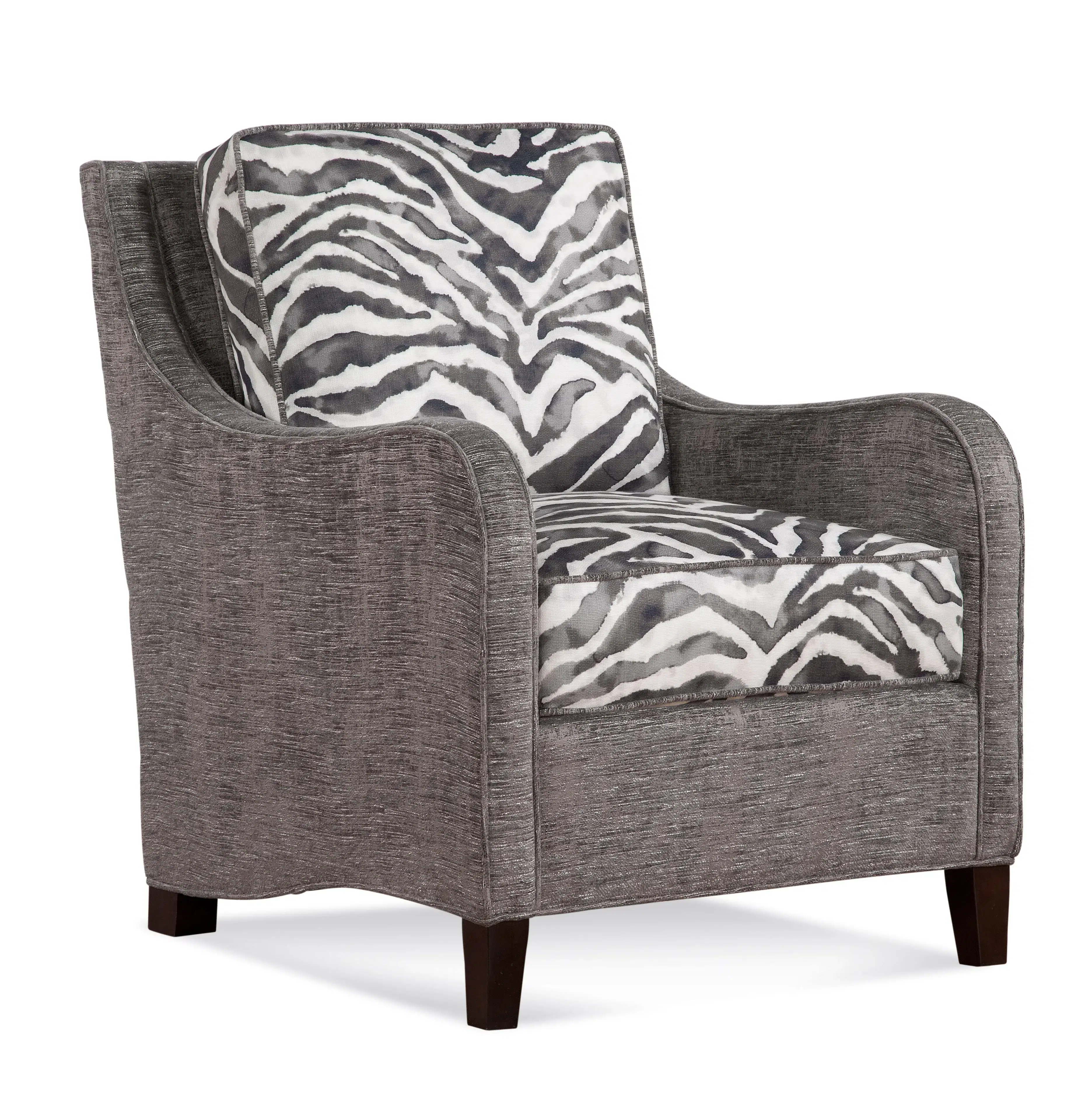 Accent Chair Zebra Print Two-Tone Upholstered Armchair with Tapered Wood Legs