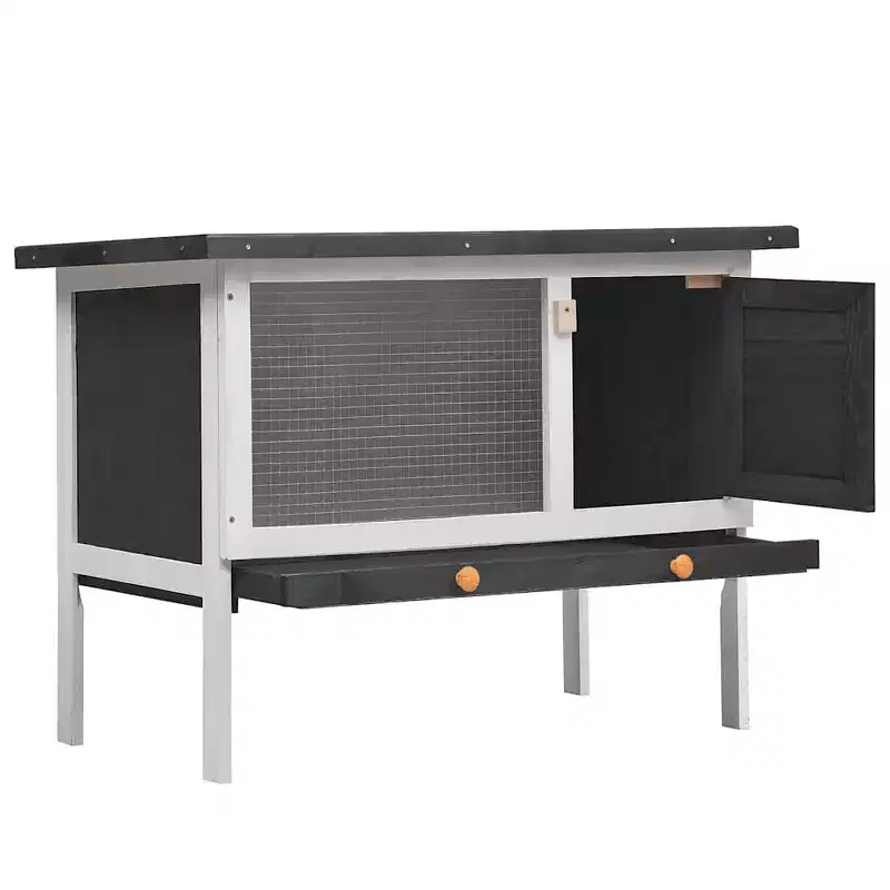 Rabbit Hutch Grey Solid pine wood 35.4 x 17.7 x 25.6 in