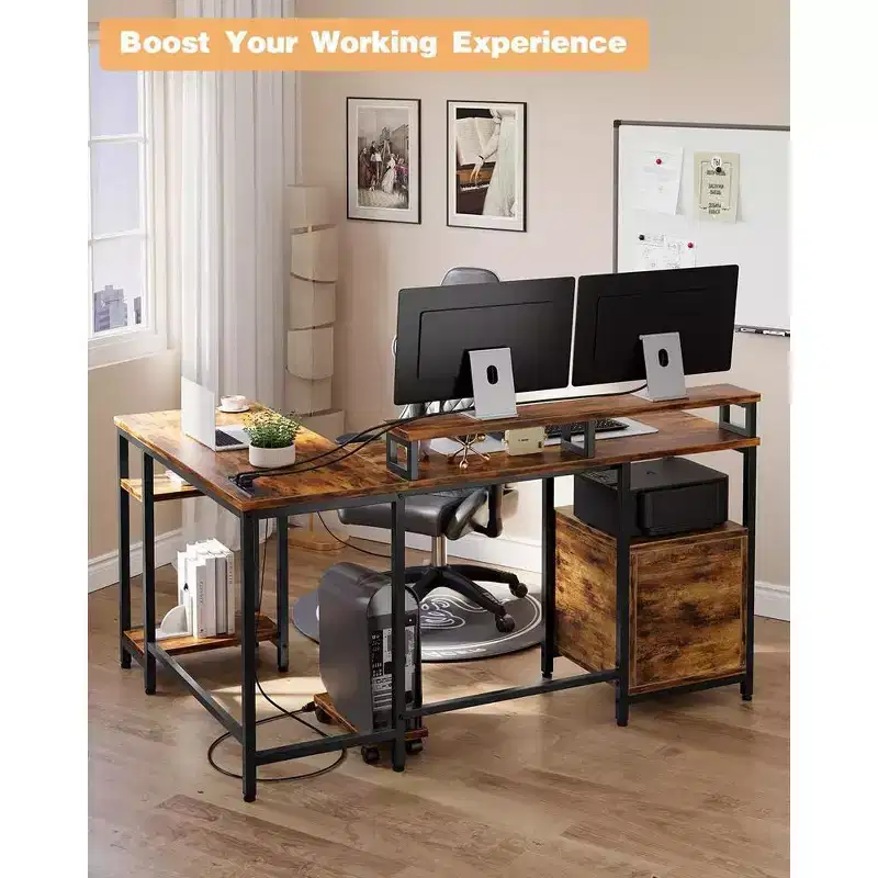 67 L Shaped Computer Desk with Power Outlet