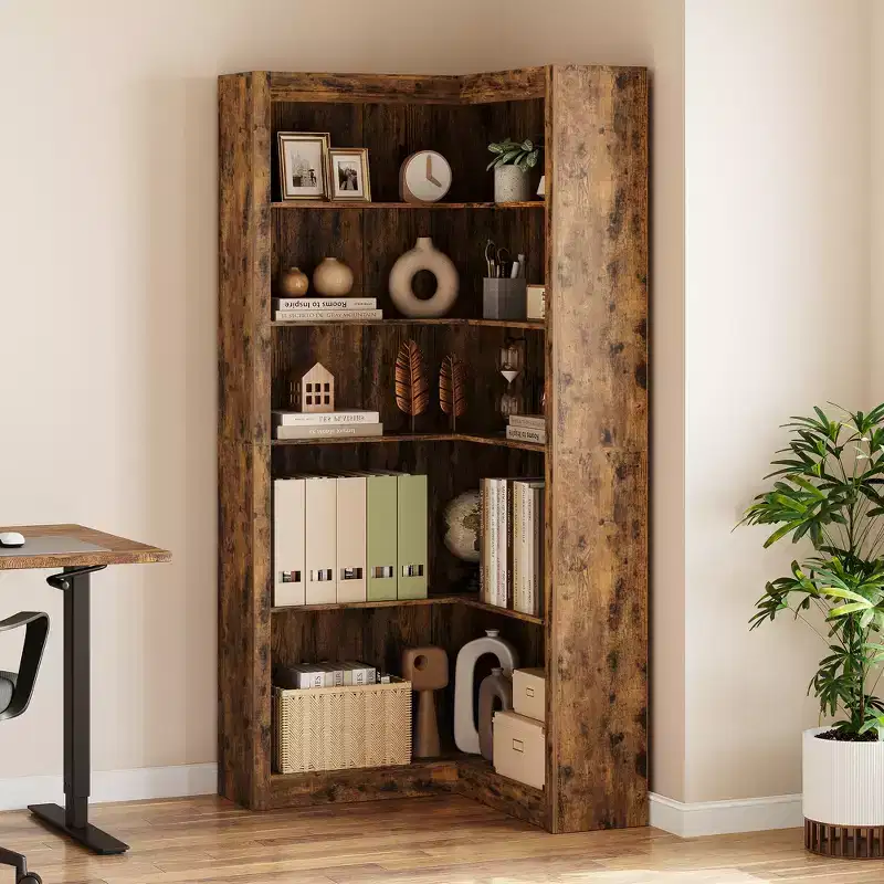 MDF L-Shaped Corner Bookcase, 5-Tier, 31.5