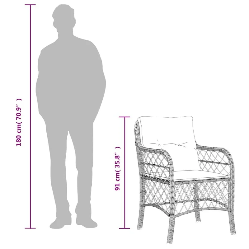vidaXL Patio Dining Set with Cushions Table and Chair 7 Piece Poly Rattan