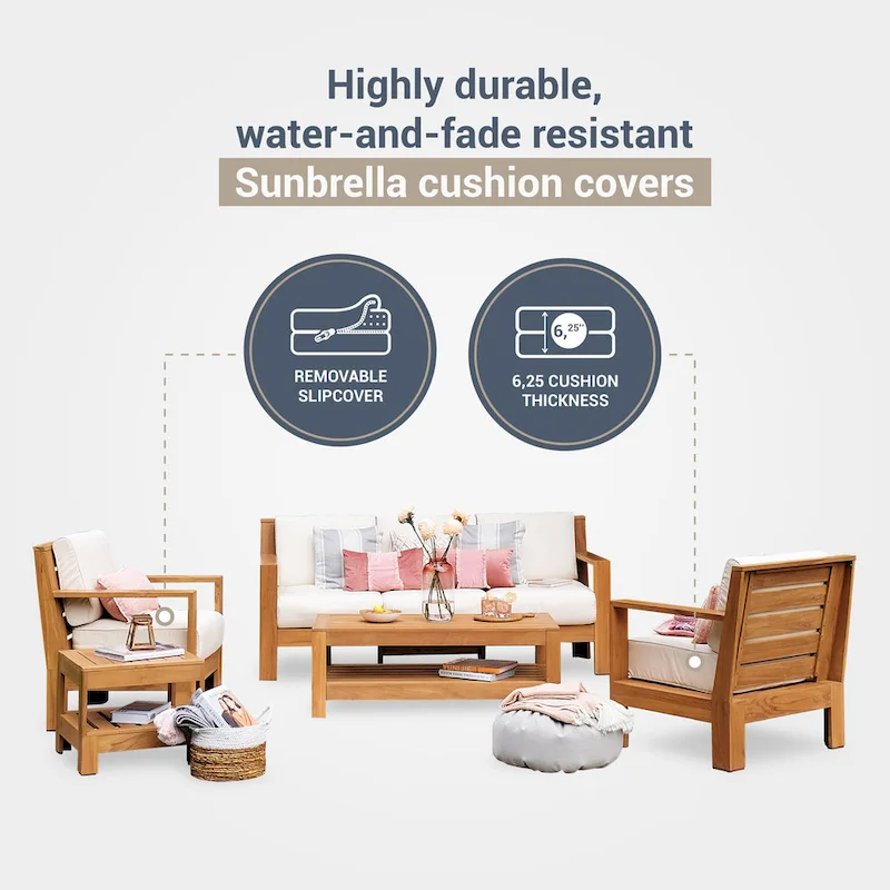 Cambridge Casual Logan 5-Piece Teak Patio Conversation Set with Sunbrella Cushion