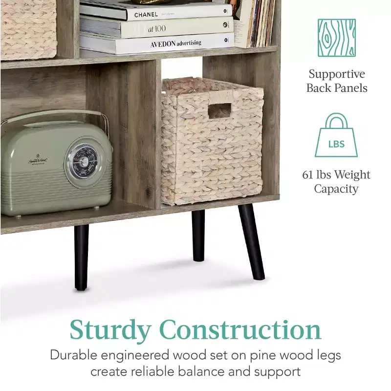 Best Choice Products 3-Tier Mid-Century Modern Wooden Bookcase w/ Removable Back Panels, Offset Pine Legs