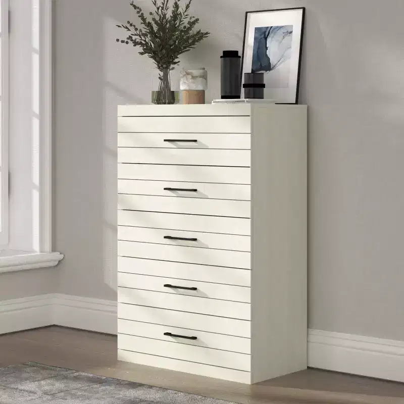 Galano 5-Drawer Dresser with Interlock Safety System in Pearl White Oak 30.7 W x 16.1 D x 45.8 H