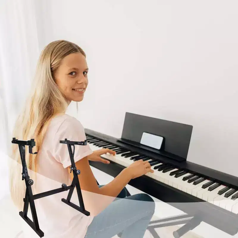 Black Adjustable Z-Style Keyboard Stand C Heavy Duty Folding Piano Stand for 44-88 Key Electric Pianos (1-Pack)