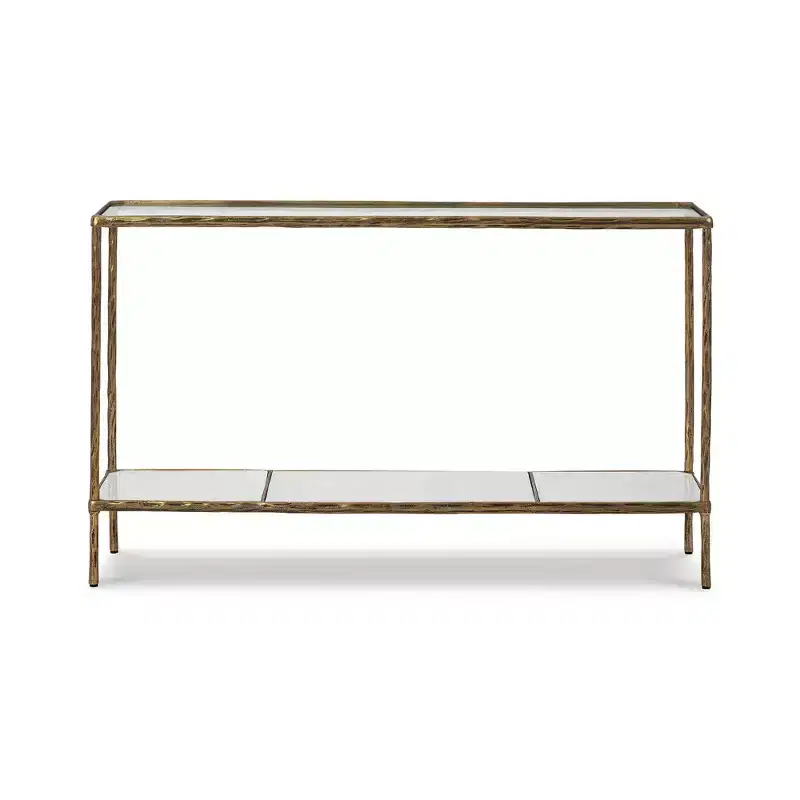 Signature Design by Ashley Ryandale Console Sofa Table, Antique Brass Finish with Glass Top & Marble Shelf