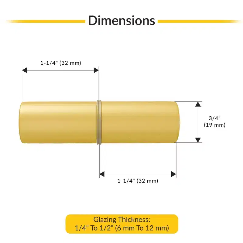 Brixwell BSK112SB Cylinder Style Back To Back Shower Door Knob For 1/4 to 1/2 (6 to 12mm) Glazing Thickness Satin Brass Finish