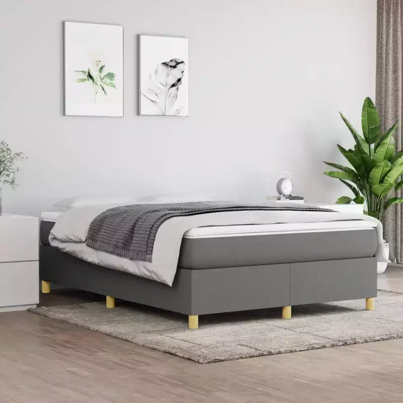 Full Size Platform Bed Frame, Dark Gray Upholstered, No Headboard, 5.4